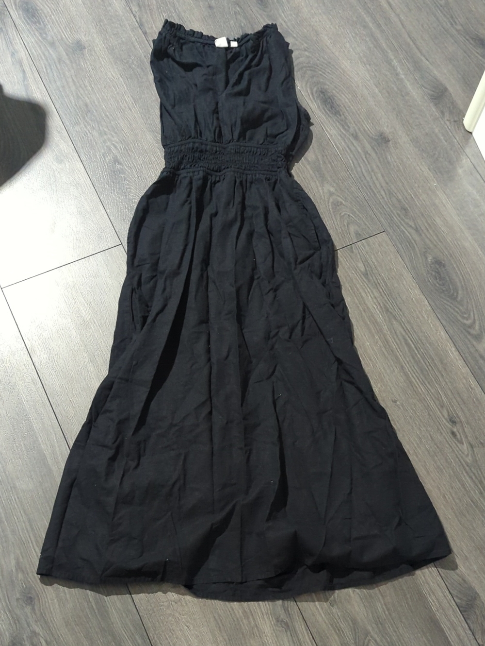 Smocked-Waist Linen And Cotton Blend Black Maxi Dress - Classic Women's Maxi
